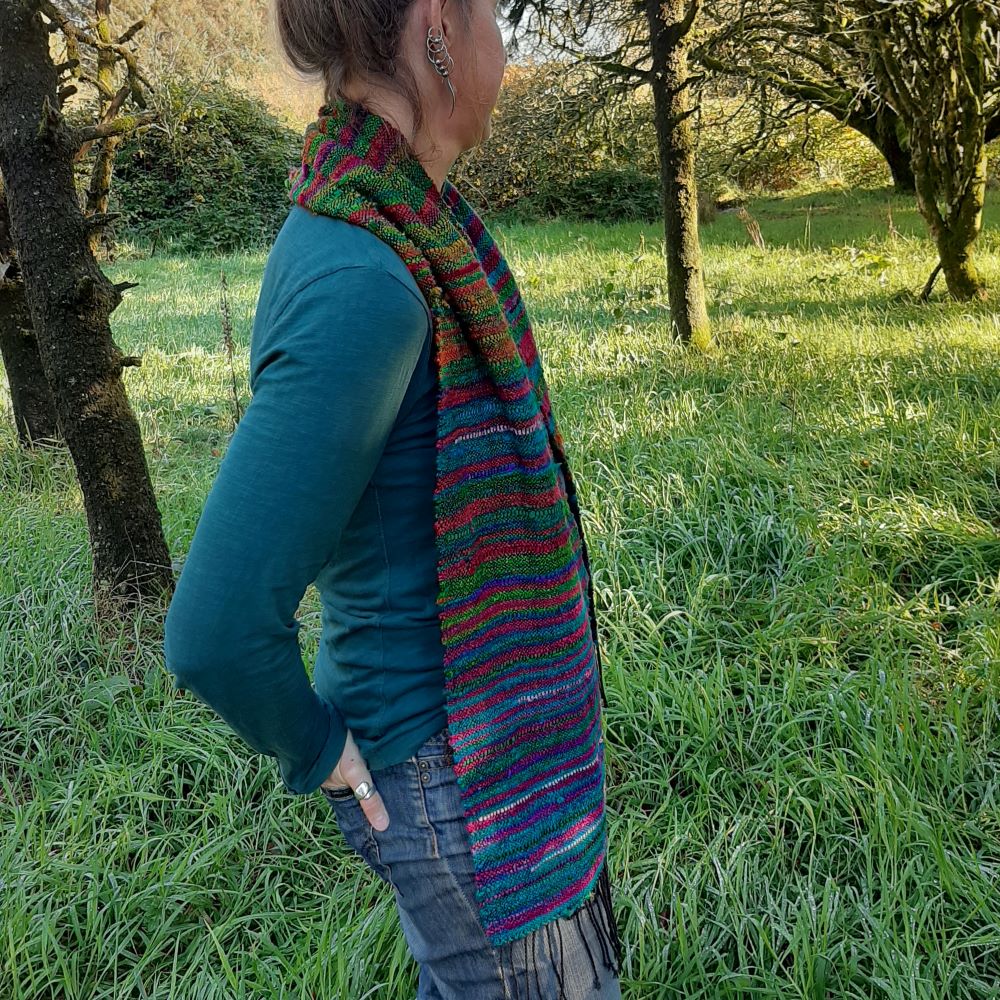 Hand Woven Rainbow Silk Boho Scarf. - Image 3