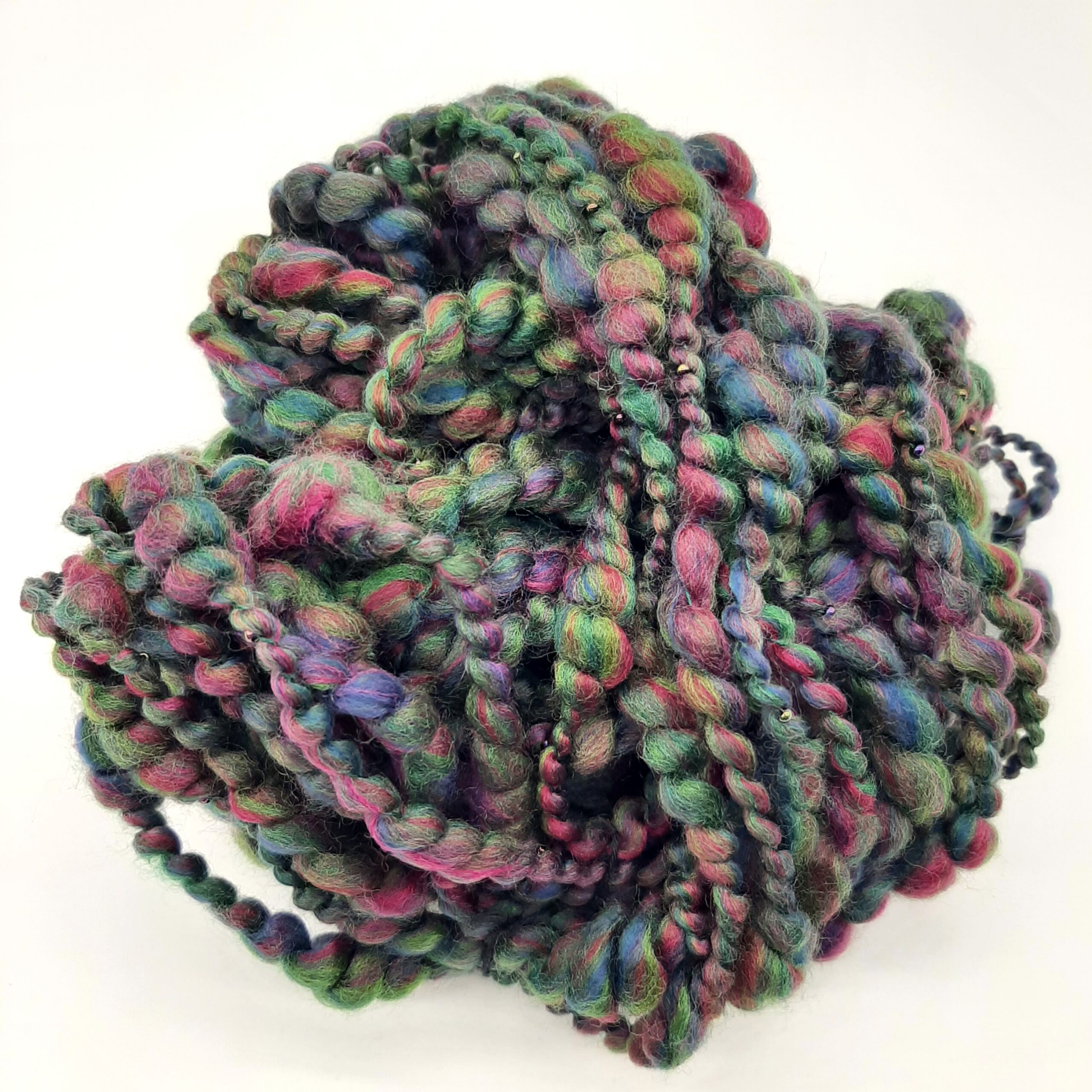 Evening Heather handspun merino beaded yarn in deep, rich heather colours.