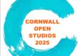 Turquoise painted letter C encircling orange text Cornwall Open Studios 2025.